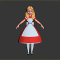 Alice Game Movie Character With Golden Long Hair Red White Dress And White Apron