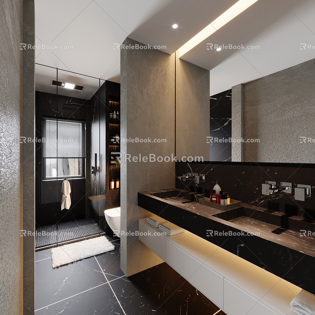 Modern Toilet Dark Home Decoration Toilet Dry and Wet Separation 3d model