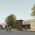 Vibrant Commercial Street With Modern Architecture Pedestrians Shops Greenery And Open Spaces