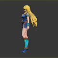3D Female Character Model With Long Golden Hair Blue Outfit And Boots