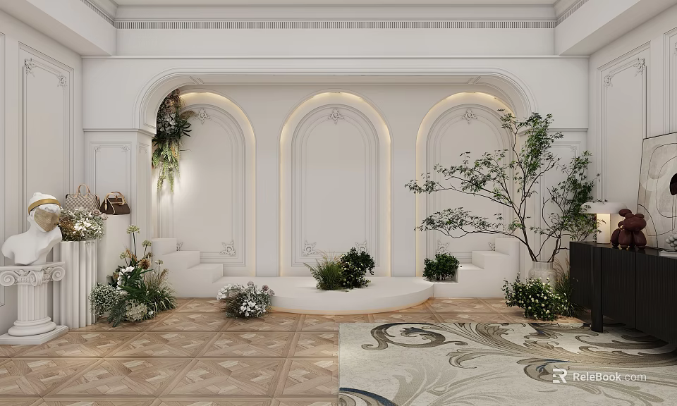 Modern Public Office Space With Open Layout Ergonomic Workstations And Green Plants 3d model 
