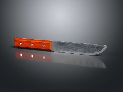 Weapon Knife With Red Wooden Handle Silver Sharp Blade And Metal Rivets 3d model