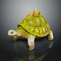 Green Spiky Turtle Sculpture With Textured Shell And Reflection On Dark Background 3d model