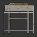 Children's Old Wooden Desk and Chair Set with Worn Surface and Metal Frame