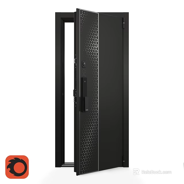 Modern Black Swing Door With Perforated Design And Metal Frame For Interior Use 3d model 