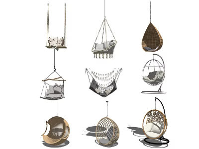 Stylish Hanging Chairs With Various Designs For Indoor Outdoor Comfortable Seating 3d model