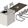 Modern Nakajima Dining Table and Chair Combination 3d model