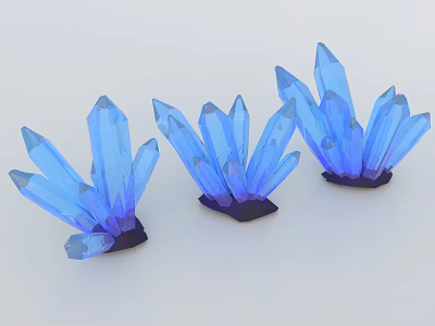 Blue Crystal Decorative Ornament Set With Pointed Design And Dark Base For Home Decor 3d model