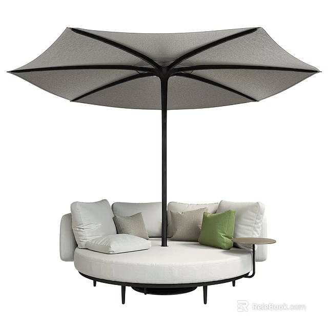 Outdoor Round Sofa With Large Umbrella Cushions And Side Table 3d model