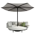 Outdoor Round Sofa With Large Umbrella Cushions And Side Table 3d model