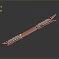 Futuristic Metallic Sword With Orange Handle Sharp Blades And Decorative Red Accents