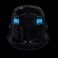 Black Futuristic Helmet With Imperial Logo And Neon Blue Pink Lights