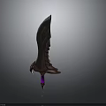 Fantasy Curved Blade Weapon With Dark Metal Finish And Purple Accents On Hilt