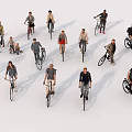 Diverse Group of People Riding Bicycles in Various Outfits and Different Styles