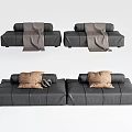 Black Leather Sectional Sofa With Brown Pillows Gray Blanket And Modern Design 3d model