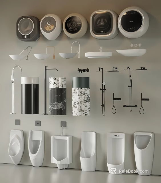Sleek Modern Ceramic Urinals With Wall Mounted Design For Bathroom Settings 3d model 
