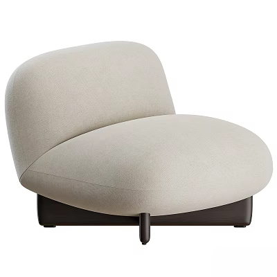 Modern Single Sofa With Light Beige Fabric Round Shape And Dark Wooden Legs 3d model