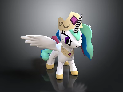 White Winged Pony Character With Colorful Mane Crown And Purple Eyes 3d model