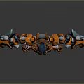 Game Movie Sci Fi Character With Orange Blue Mechanical Armor And Exoskeleton Arms