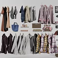 Hanging Clothes Collection With Coats Shirts Bags Shoes Hats And Storage Boxes