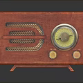 Vintage Electronic Radio With Red Wooden Case Speaker Grille Round Dial And Knobs