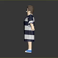 3D Cartoon Boy Wearing Blue White Striped Robe Red Inner Shirt Blue Socks White Shoes