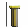 Modern Transparent Pedestal Washbasin Design With Colorful Accents And Faucet