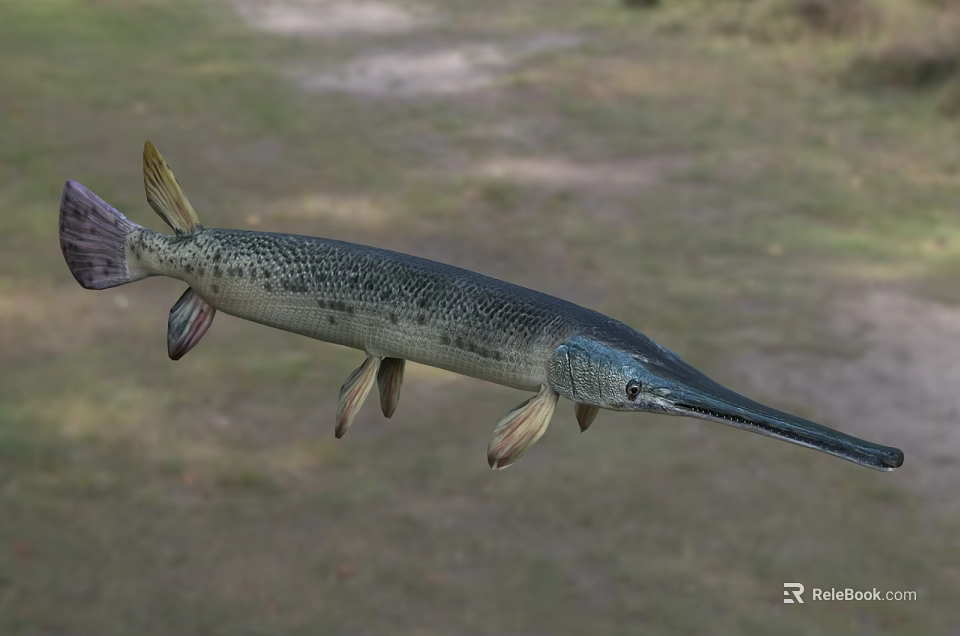 Aquatic Animal Garfish With Long Snout Slender Body And Spotted Skin 3d model 