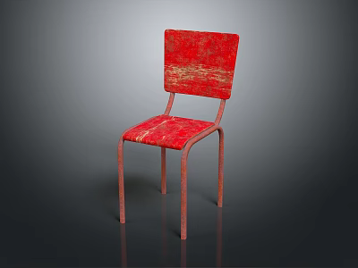 Red Distressed Dining Chair With Metal Frame And Simple Design 3d model