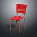 Red Distressed Dining Chair With Metal Frame And Simple Design