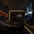 Modern SPA Sauna Room Interior Design With Comfortable Sofa Mural And Ambient Lighting