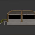 Cartoon Scene With Playful Building Structure Yellow Railings Stairs Brown Roof And Gray Walls