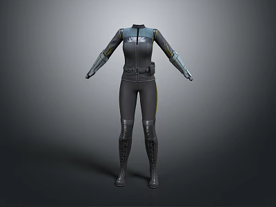 Futuristic Sci Fi Character In Gray Tight Fitting Armored Suit With Straps And Boots 3d model
