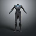 Futuristic Sci Fi Character In Gray Tight Fitting Armored Suit With Straps And Boots