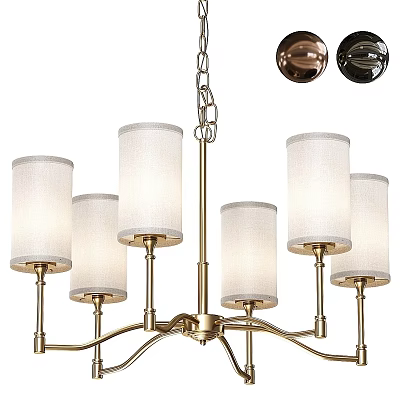 Modern Brass Chandelier With White Fabric Lamp Shades And Multiple Arms 3d model