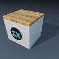 Cube Shaped Stool With Wooden Top Gray Stone Body And Circular ZX Logo
