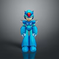 Futuristic Blue Robot Character For Game Or Movie With Armor Helmet Standing On Reflective Surface
