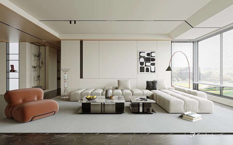 Modern Living Room With Modular Sofa And Accent Chair 3d model