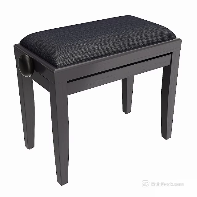 Modern Wooden Stool With Upholstered Dark Fabric Seat And Side Handle Hole 3d model 