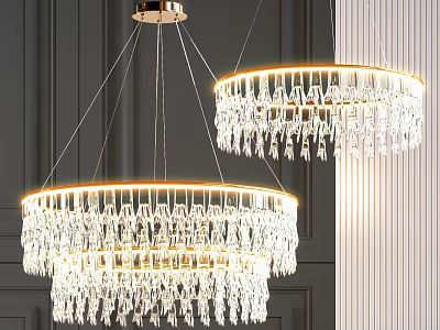 Elegant Crystal Chandeliers with Gold Rim Hanging Crystals for Modern Interior Design 3d model