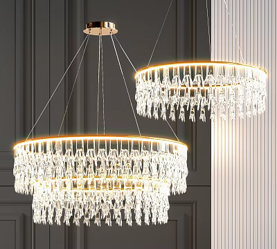 Elegant Crystal Chandeliers with Gold Rim Hanging Crystals for Modern Interior Design 3d model