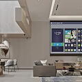 Modern Basement Living Space With Stone Wall And Sofas