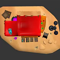 Cartoon Scene With Orange Building Red Awning Street Lamp Shelves Blackboard And Small Items