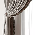 Elegant Gray Patterned Curtains With White Sheer Layer Drawn By Window 3d model