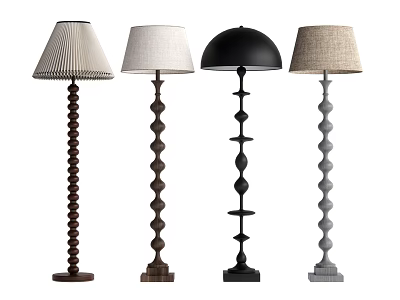 Modern Floor Lamps With Spiral Bases And Fabric Shades In Various Colors 3d model
