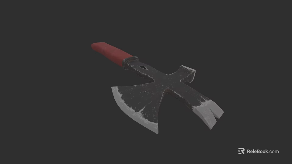 Hardware Tools Red Handle Metal Blade Axe For Cutting And Chopping 3d model 