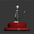 Cartoon Cat Character With Black White Fur Red Nose Standing On Red Round Platform