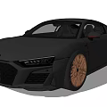 Audi Black Sports Car With Sleek Exterior Design And Gold Alloy Wheels