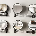 Modern Round Wall Mounted Mirrors With Black Brackets Reflecting Various Room Interiors 3d model