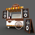 Functional Food Cart With Colorful Striped Awning Chalkboard Menus And Ice Cream
